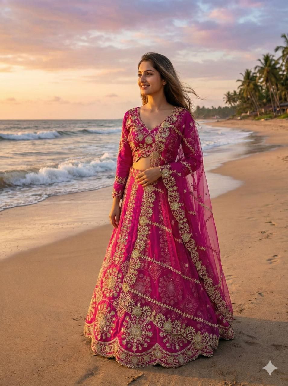Mahira Dark Pink Two Tone Silk Thread & Coding Embroidered Lehenga Choli