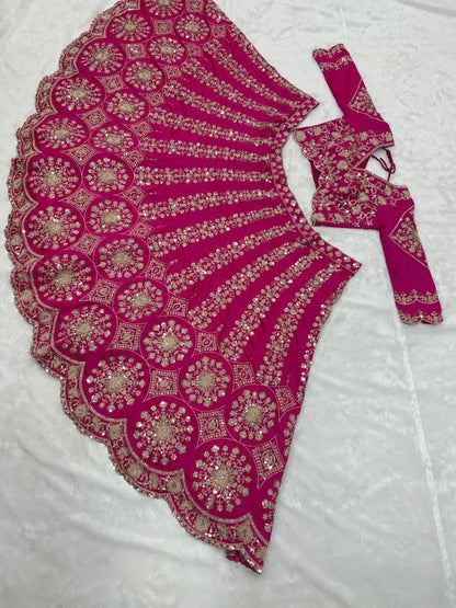 Mahira Dark Pink Two Tone Silk Thread & Coding Embroidered Lehenga Choli