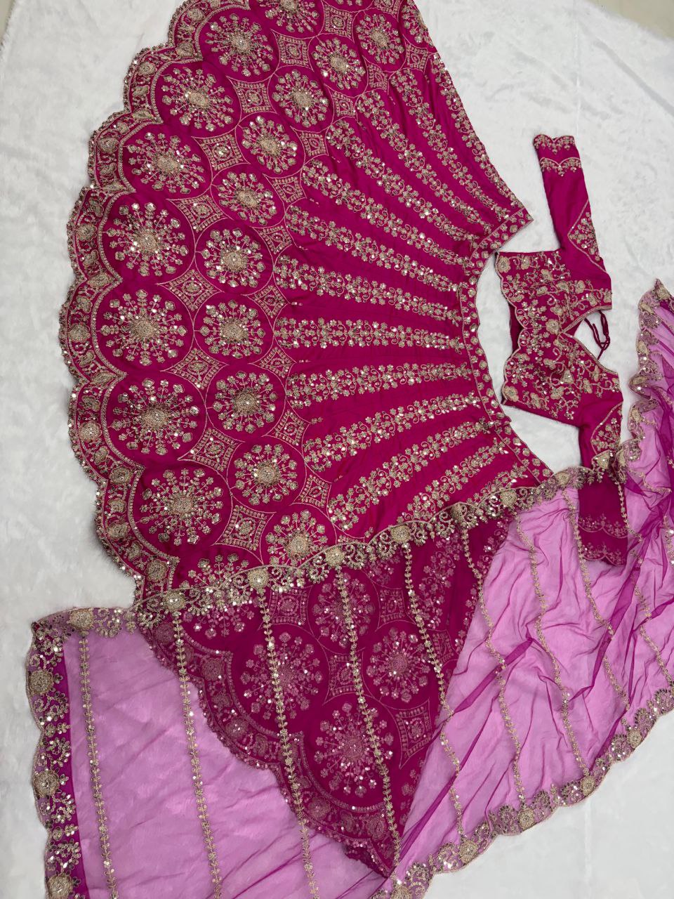 Mahira Dark Pink Two Tone Silk Thread & Coding Embroidered Lehenga Choli