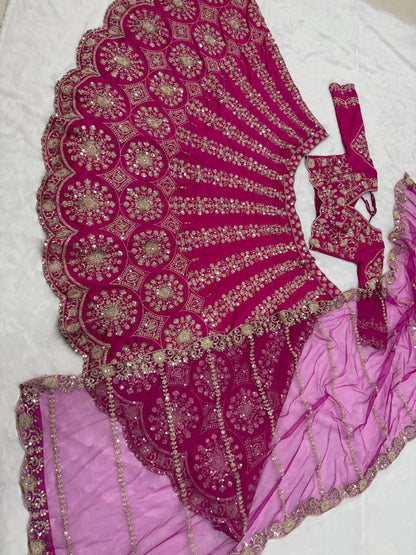 Mahira Dark Pink Two Tone Silk Thread & Coding Embroidered Lehenga Choli