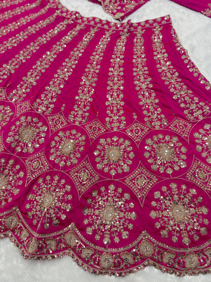 Mahira Dark Pink Two Tone Silk Thread & Coding Embroidered Lehenga Choli