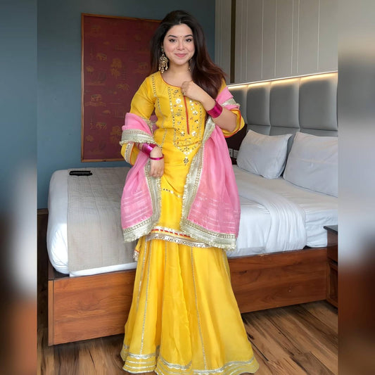 Aarohi’s Sunshine Glow Yellow Designer Sharara Set