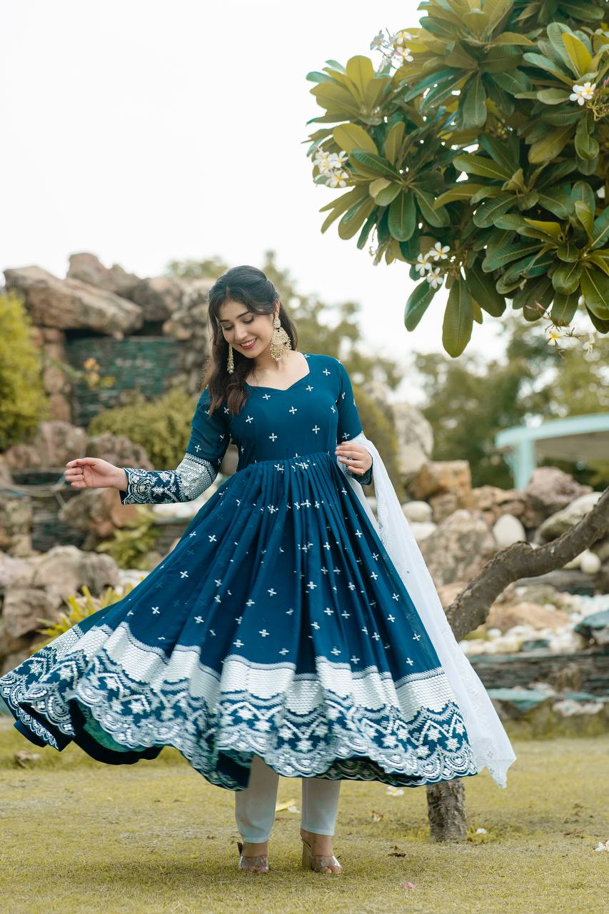 Luxury Faux Georgette Designer Anarkali Suit with Intricate Embroidery