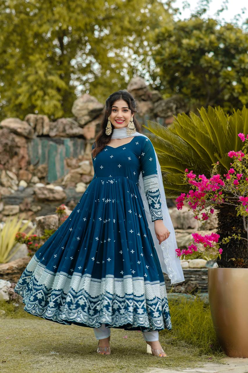 Luxury Faux Georgette Designer Anarkali Suit with Intricate Embroidery