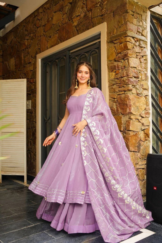 Lavender Premium Soft Crunchy Chiffon Anarkali Set