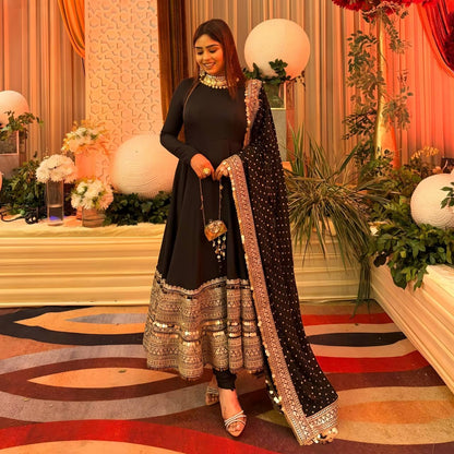 Myra Onyx Black Heavy Embroidery Suit Set