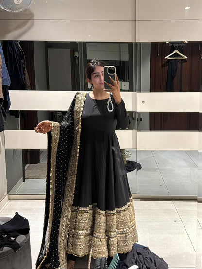 Myra Onyx Black Heavy Embroidery Suit Set