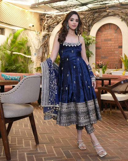 Reyona Deep Blue Codding Embroidery Gown Set