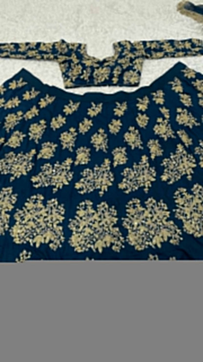 Zehara Navy Blue Polo Silk Zari Dori & Sequins Embroidered Lehenga Choli