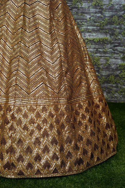 Rajeshwari Antique Gold Slub Silk Zari Dori & Heavy Sequins Bridal Lehenga Choli
