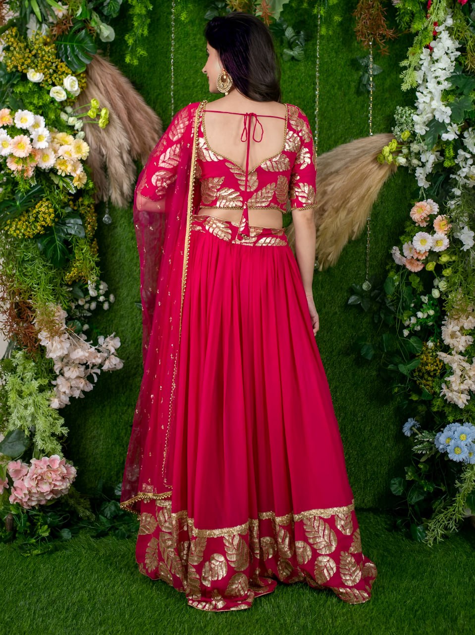 Vasundhara Pink Georgette Zari Sequins & Pearl Lace Lehenga Choli