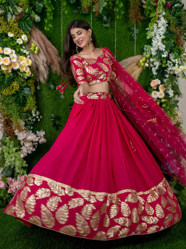 Vasundhara Pink Georgette Zari Sequins & Pearl Lace Lehenga Choli