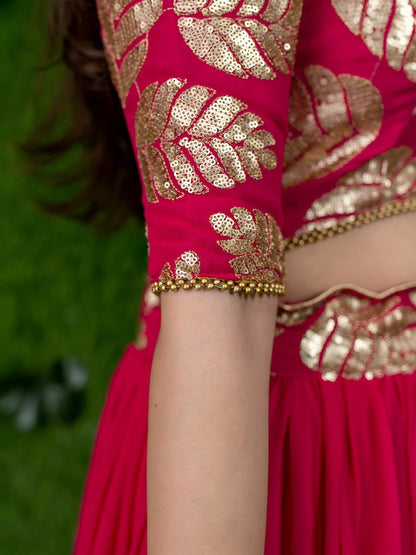 Vasundhara Pink Georgette Zari Sequins & Pearl Lace Lehenga Choli