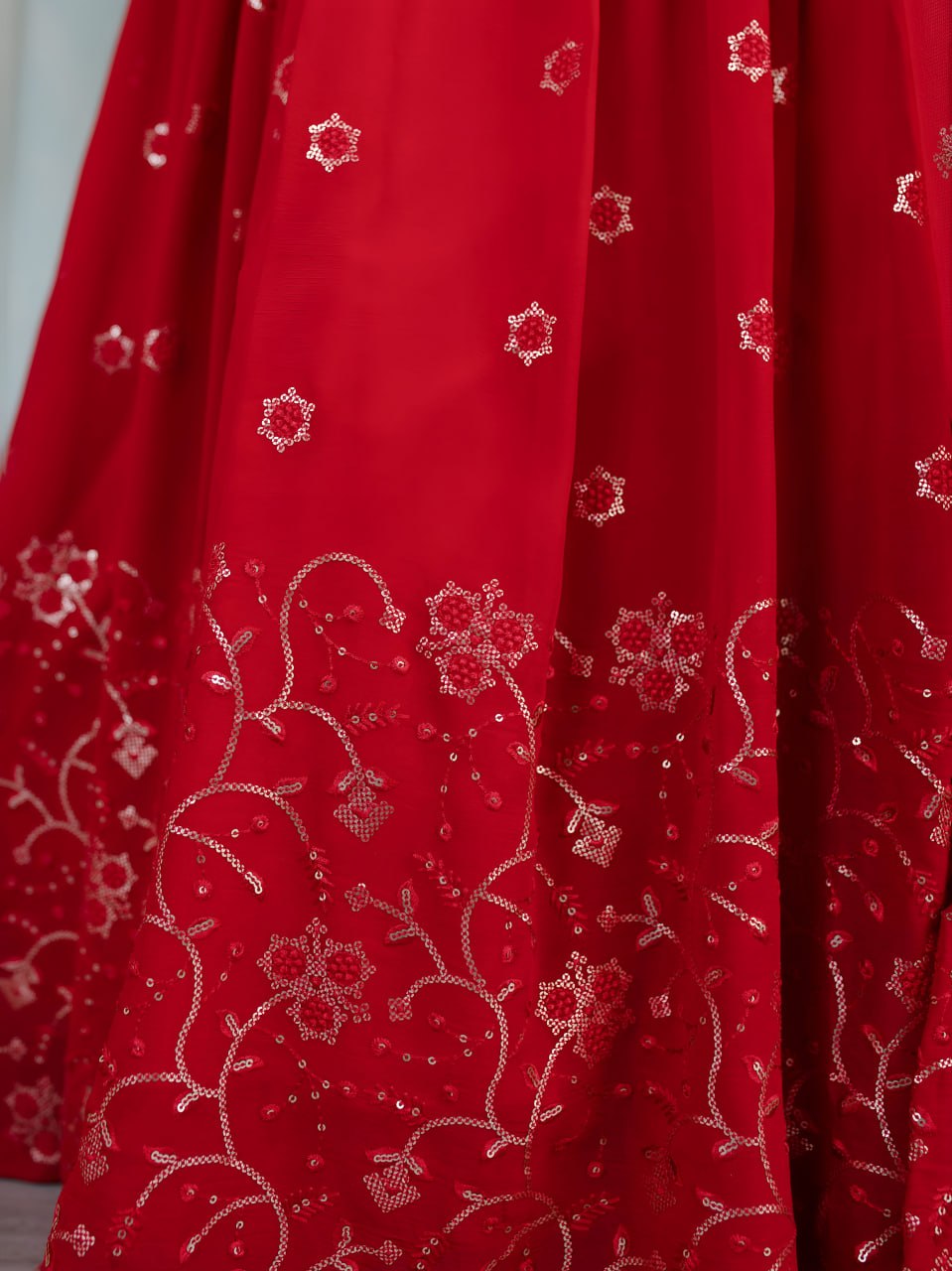 Ishita Red Georgette Sequins & Thread Embroidered Lehenga Choli