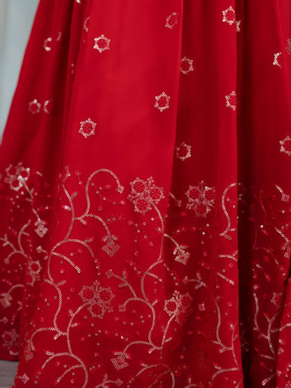 Ishita Red Georgette Sequins & Thread Embroidered Lehenga Choli