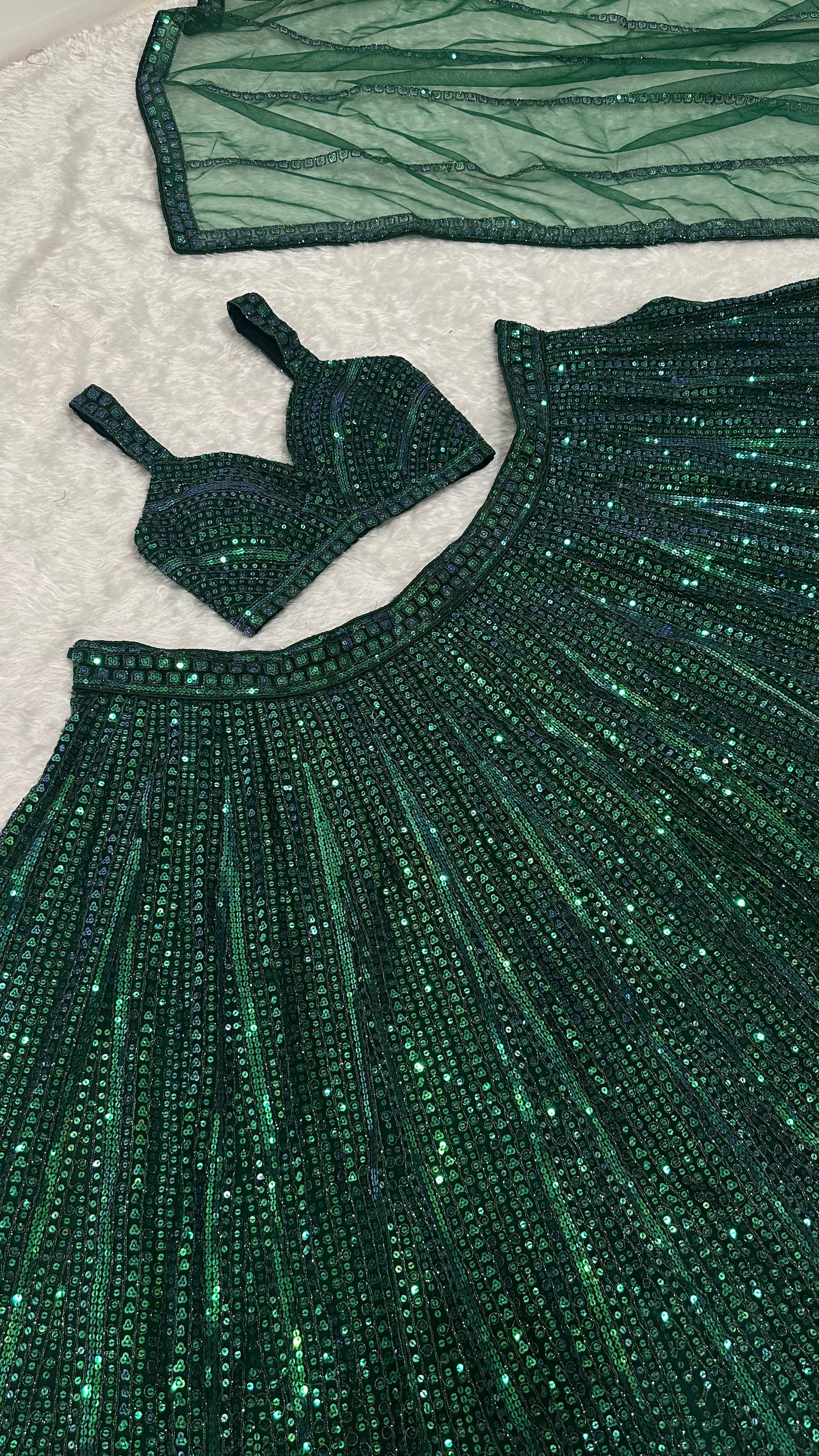 Sahaja Green Rainbow Net Lehenga Set