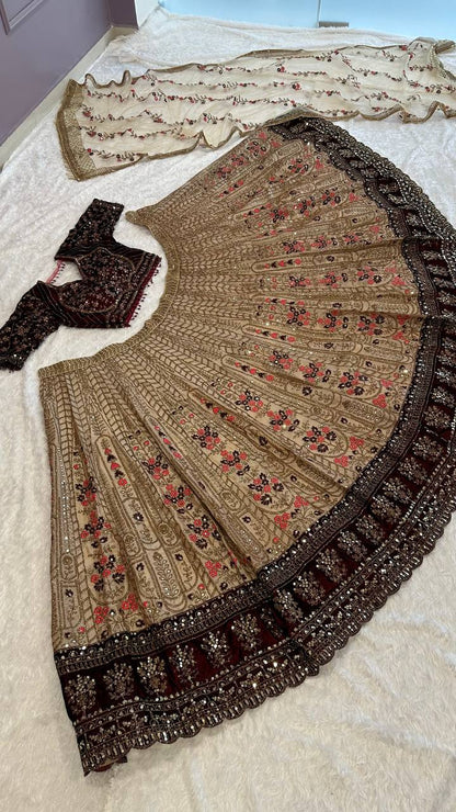 Rajvanya Kasturi Silk Velvet Border Bridal Lehenga Choli