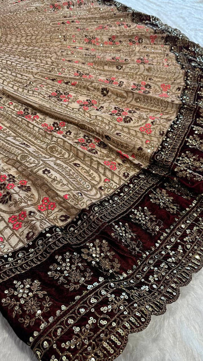 Rajvanya Kasturi Silk Velvet Border Bridal Lehenga Choli