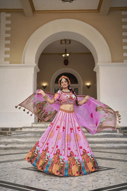Ishwarya Pink Art Silk Lehenga Choli with Organza Dupatta