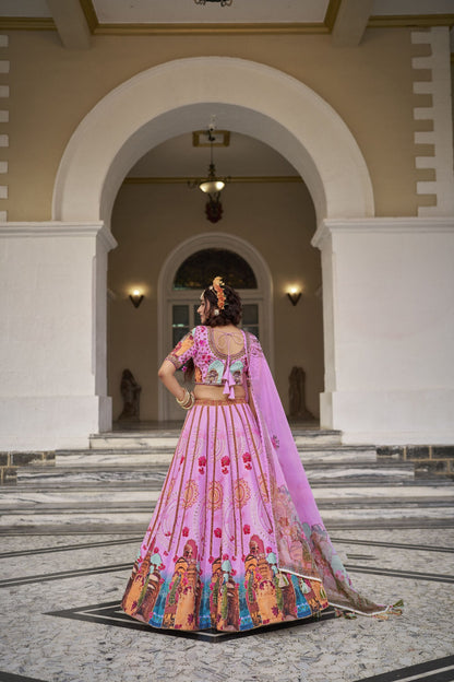 Ishwarya Pink Art Silk Lehenga Choli with Organza Dupatta