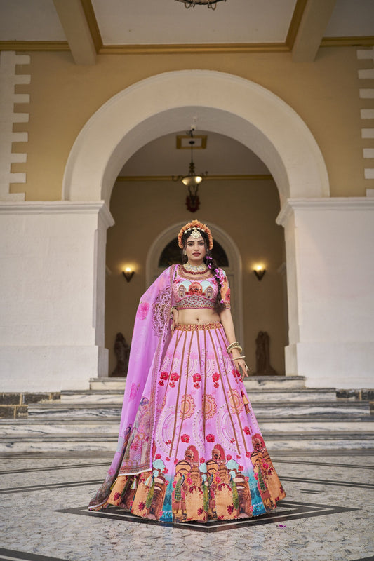 Ishwarya Pink Art Silk Lehenga Choli with Organza Dupatta