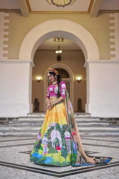 Yathira Yellow Art Silk Lehenga Choli with Organza Dupatta