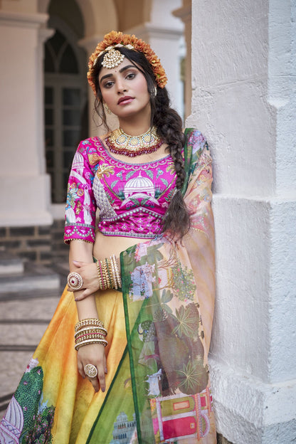 Yathira Yellow Art Silk Lehenga Choli with Organza Dupatta