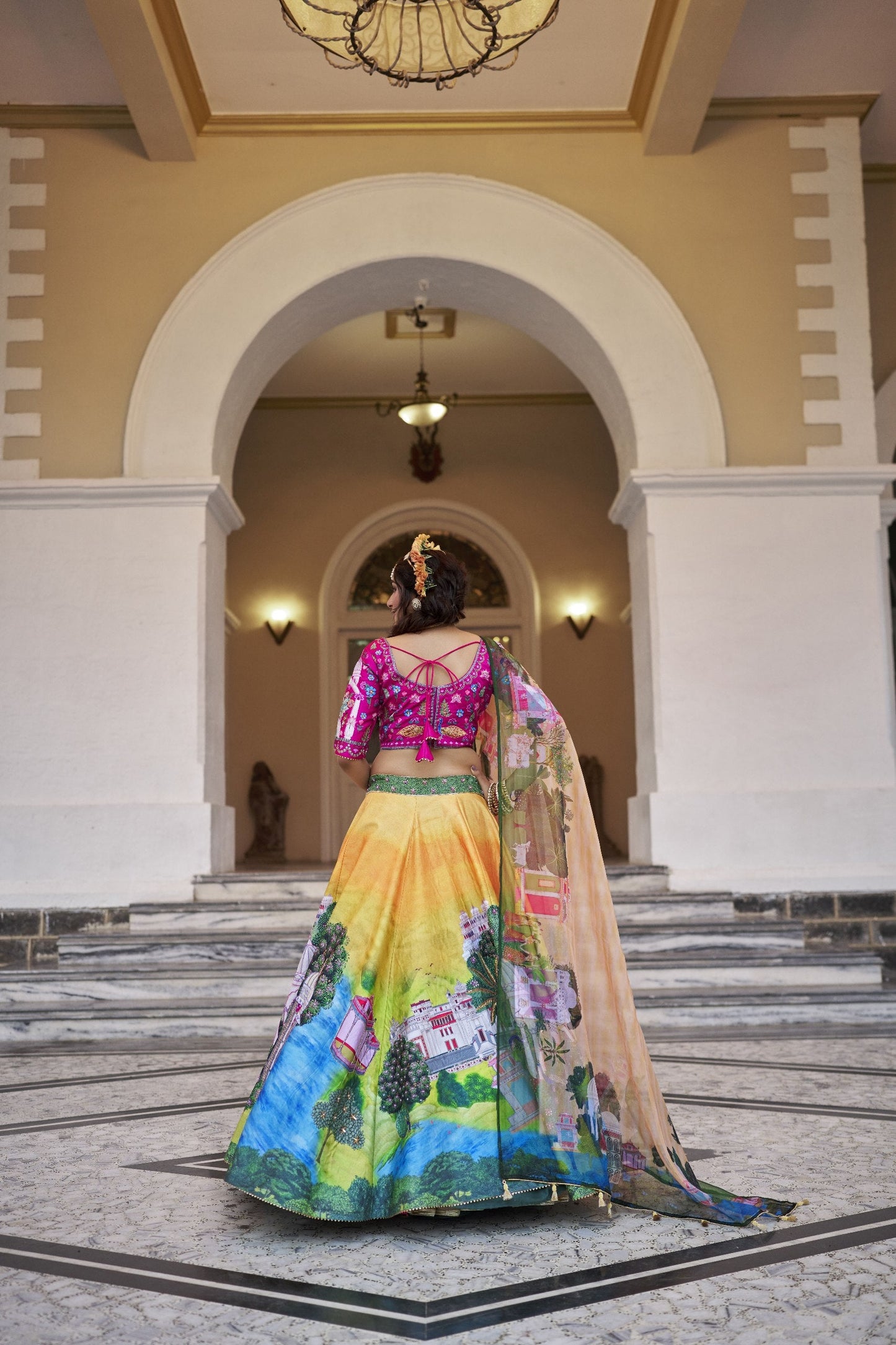 Yathira Yellow Art Silk Lehenga Choli with Organza Dupatta