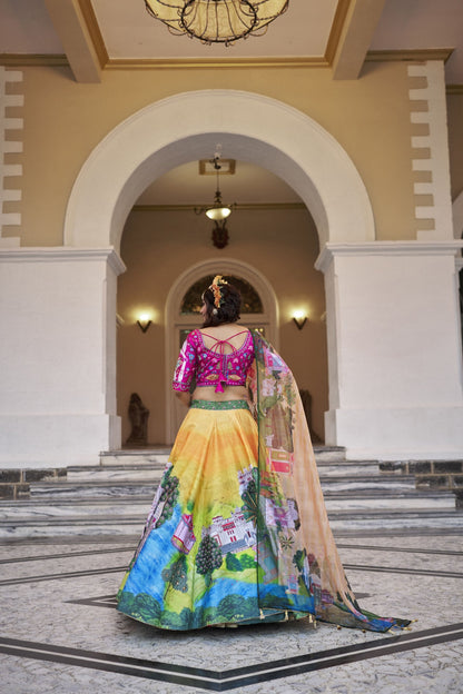 Yathira Yellow Art Silk Lehenga Choli with Organza Dupatta