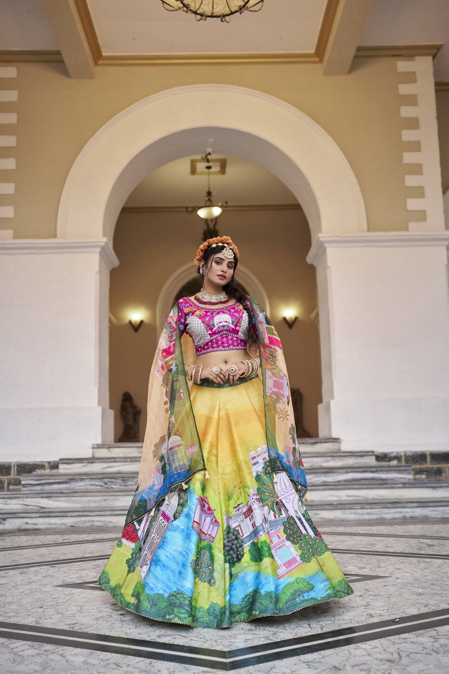Yathira Yellow Art Silk Lehenga Choli with Organza Dupatta