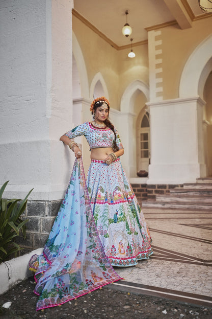 Chayika Powder Blue Art Silk Lehenga Choli with Organza Dupatta
