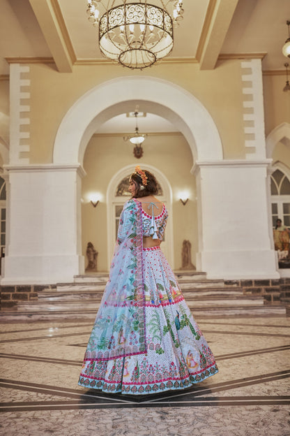 Chayika Powder Blue Art Silk Lehenga Choli with Organza Dupatta