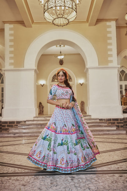 Chayika Powder Blue Art Silk Lehenga Choli with Organza Dupatta