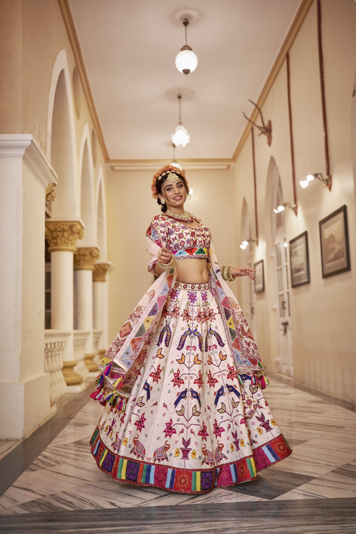 Tanirika Off White Art Silk Lehenga Choli with Organza Dupatta