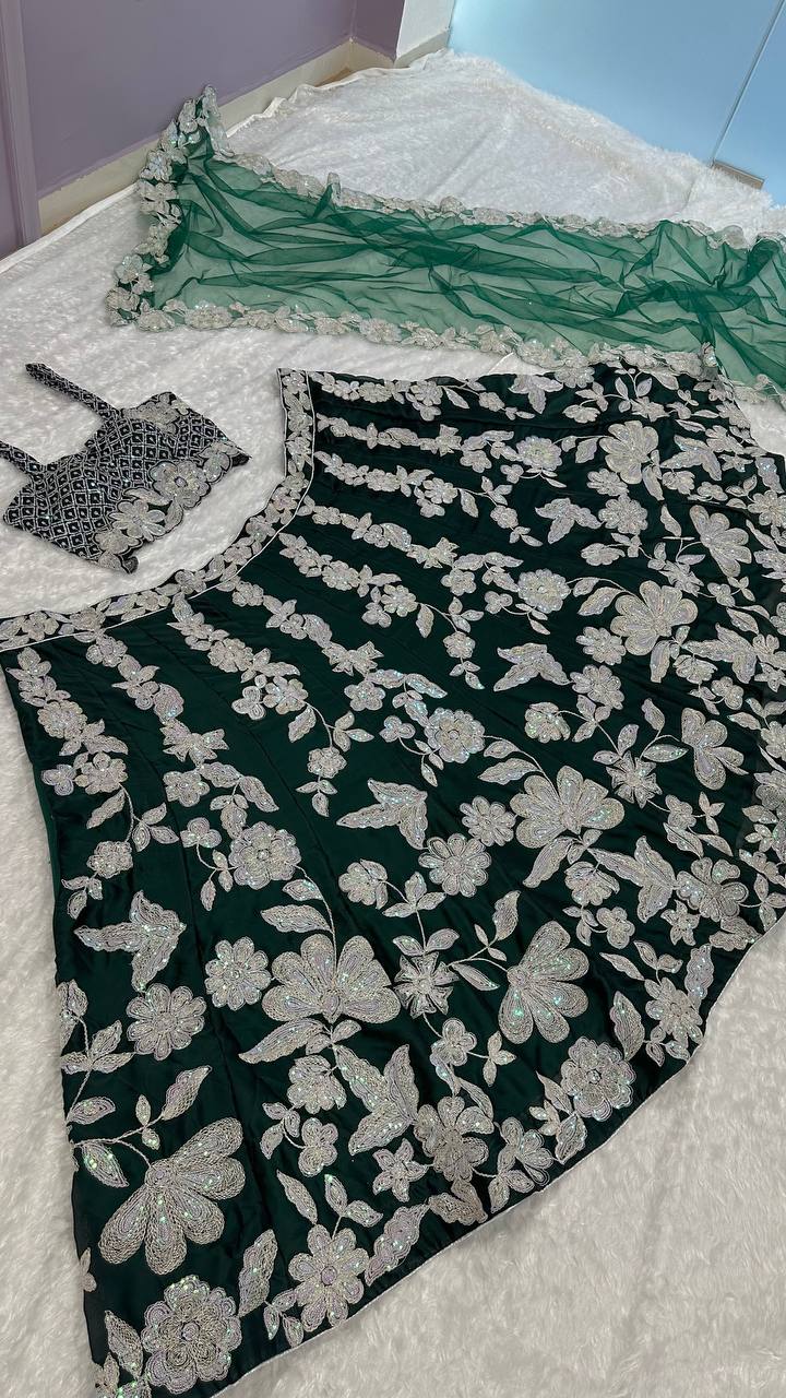 Nandini Kasturi Silk Georgette Lehenga Set