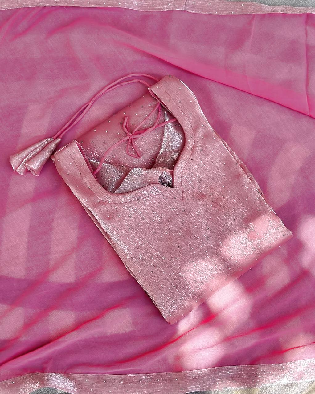 Aurelle Light Pink Barbari Silk Top Pant Set