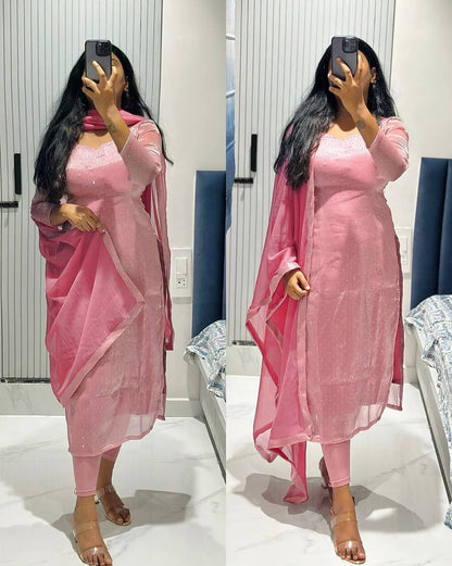 Aurelle Light Pink Barbari Silk Top Pant Set