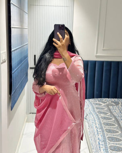 Aurelle Light Pink Barbari Silk Top Pant Set