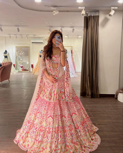 Lirena Multicolour Embroidered Georgette Lehenga Choli