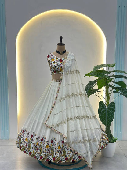 Ishita White Embroidered Chinon Silk Lehenga Choli