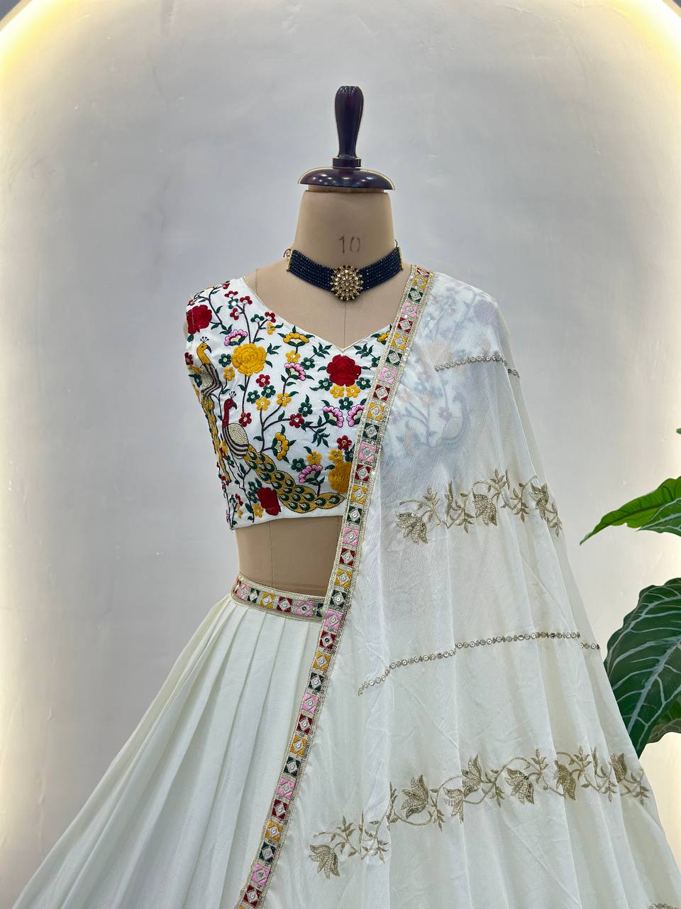 Ishita White Embroidered Chinon Silk Lehenga Choli