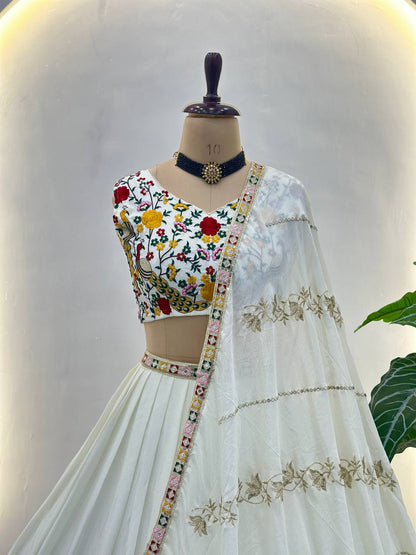 Ishita White Embroidered Chinon Silk Lehenga Choli