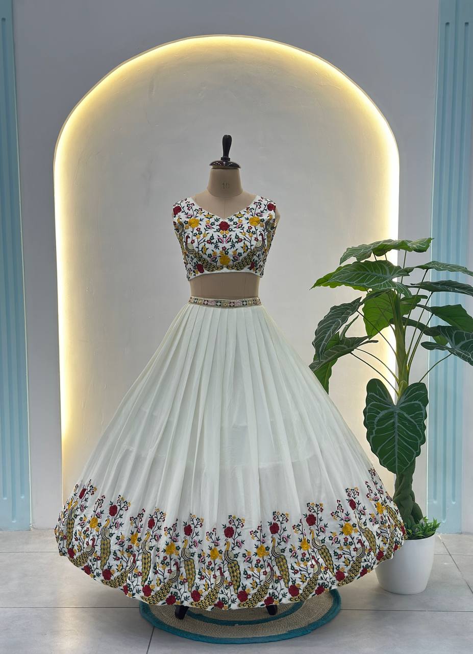 Ishita White Embroidered Chinon Silk Lehenga Choli