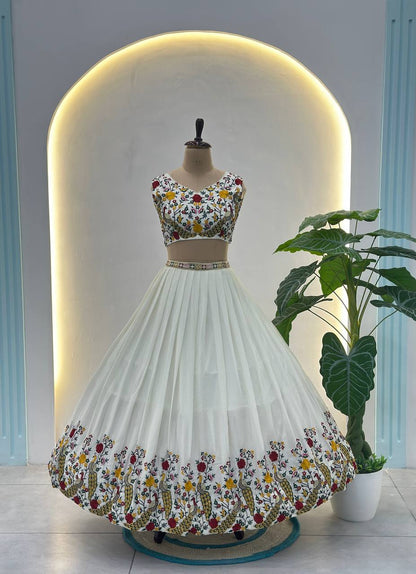 Ishita White Embroidered Chinon Silk Lehenga Choli