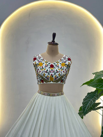 Ishita White Embroidered Chinon Silk Lehenga Choli
