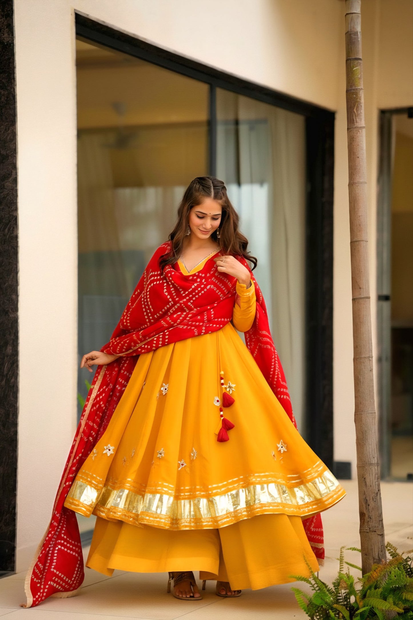 Yellow Premium Soft Chinon Handmade Gottapatti Work Suit