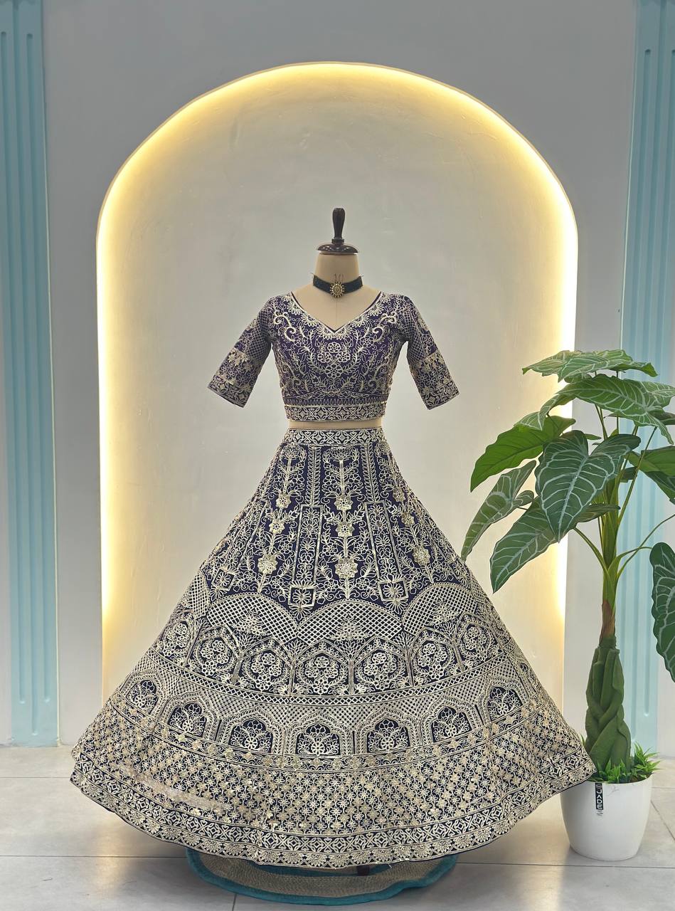 Alisha Embroidered Net Lehenga Choli Set