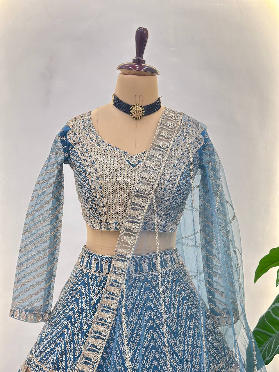 Yuvnika Sky Blue Butterfly Net Lehenga Choli