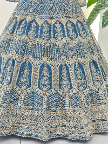 Yuvnika Sky Blue Butterfly Net Lehenga Choli
