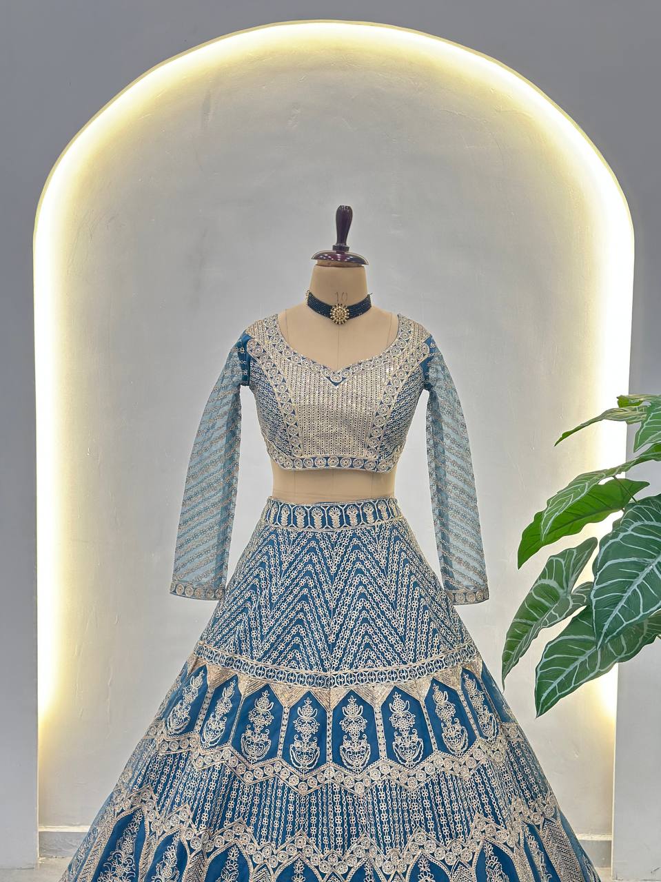Yuvnika Sky Blue Butterfly Net Lehenga Choli